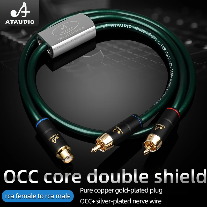 HiFi RCA Female to 2RCA Male Audio Cable Double Shield 7N OCC Silver Plated Nerve Core for Subwoofer CD Player RCA Cable