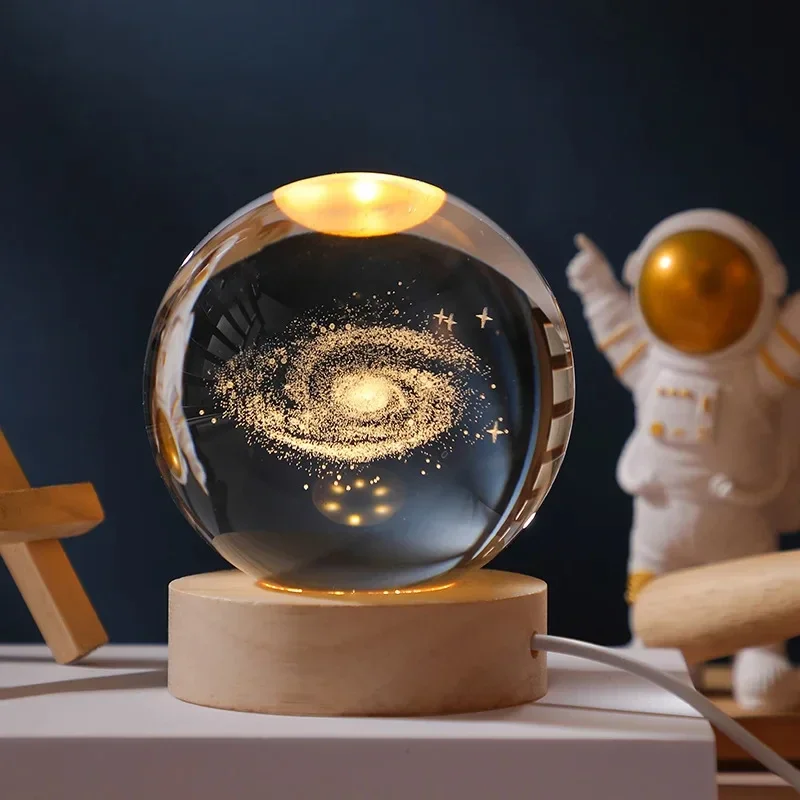 3D Moon Crystal Ball Astronomy Galaxy Solar System Saturn Luminous Balls Snow Glass Globe Night Light Home Desktop Decoration