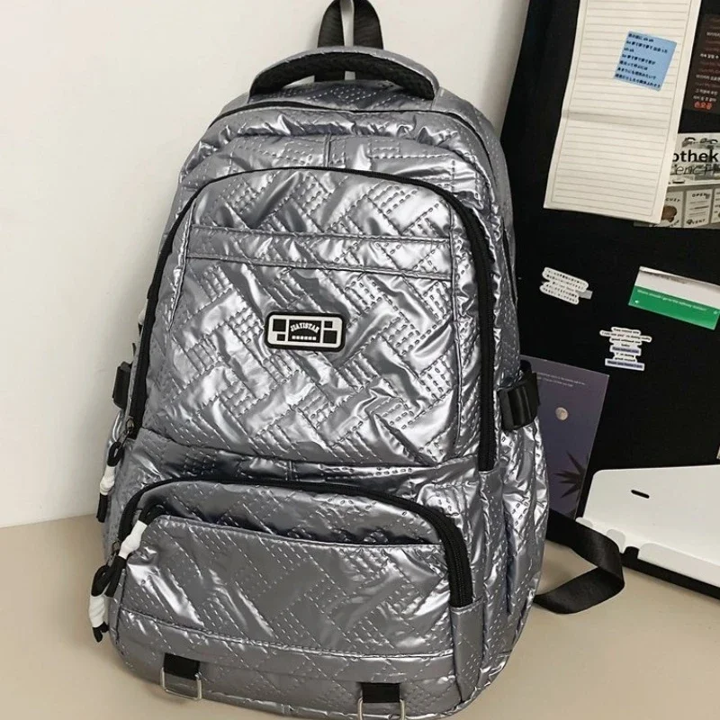 Fashionable PU Zipper Solid Color Glossy Women's Backpack 2025 Large Capacity School Bags Versatile Commuting Travel Bag