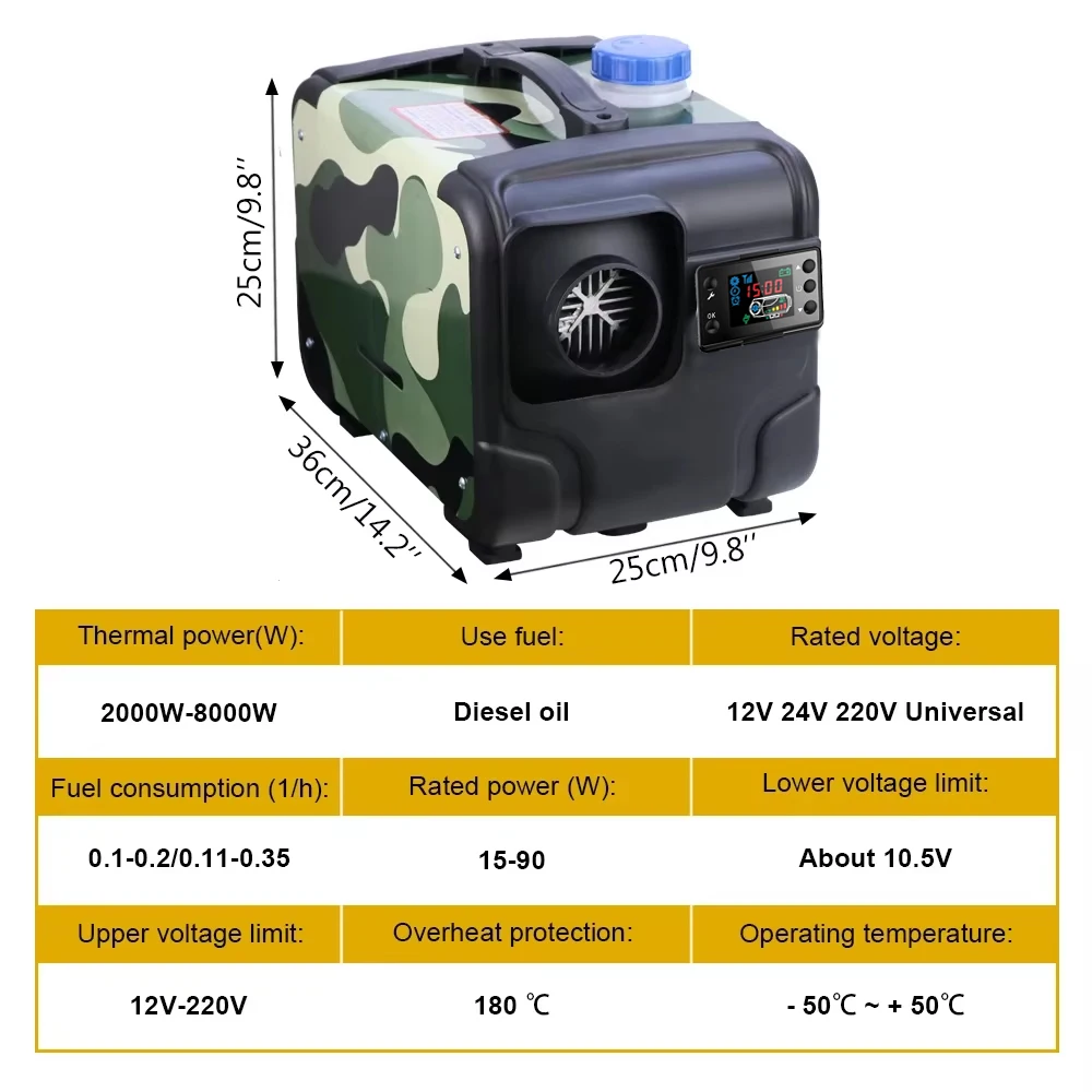 건식 저소음 자동차 히터, 공기 디젤 히터, 주차 히터, 디젤 자율 보조 난방, 연료 작동 Webasto, 8KW, 12V, 24V