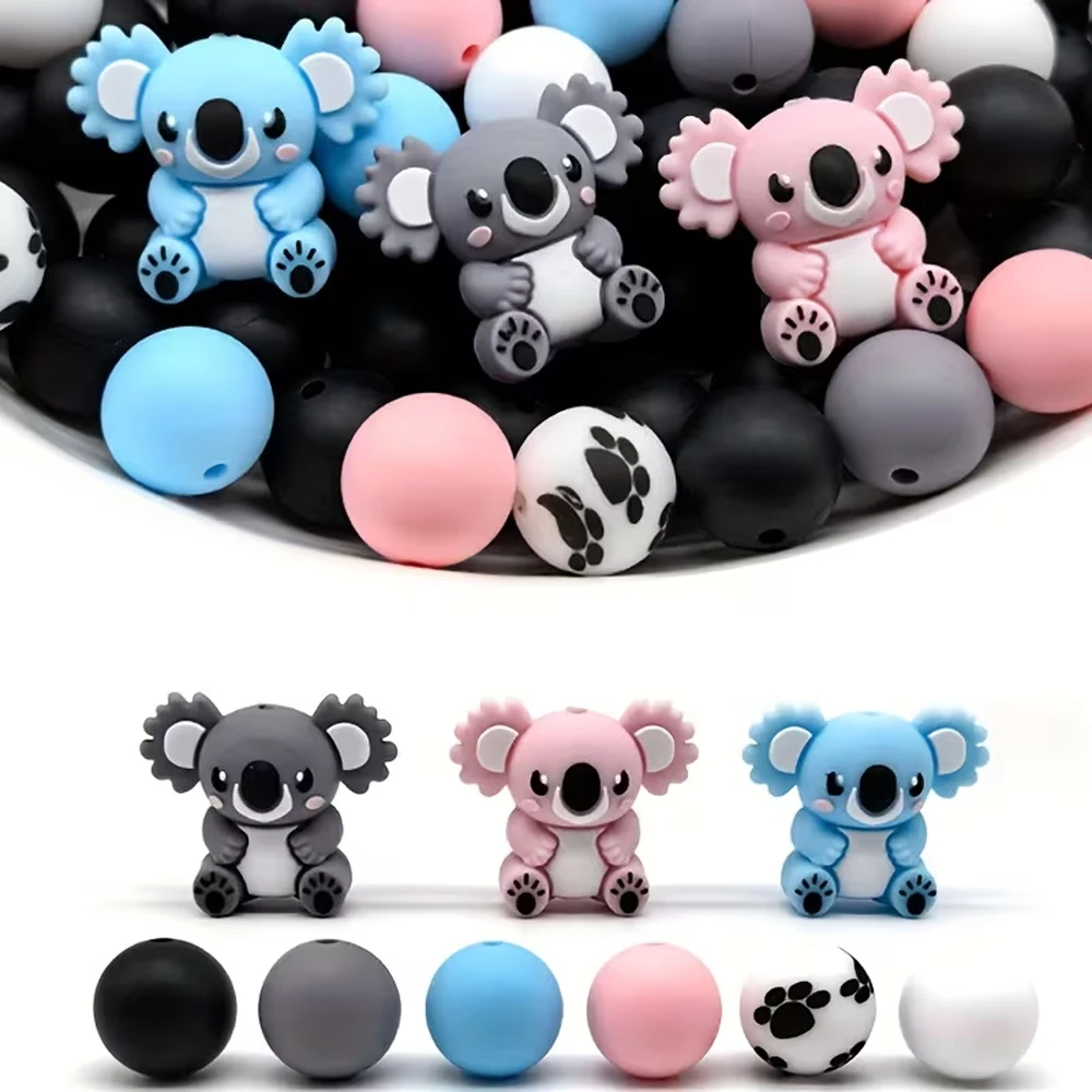 25/32PCS 3D Koala Silicone Bead Set, Perfect for DIY Handmade Crafts Such as Keychains, Necklaces, Bracelets, Etc
