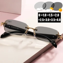 Smart Photochromic Sunglasses for Women Men New Trendy Ladies Rimless Far Sight Glasses Blue Light Blocking Reading Eyeglasses