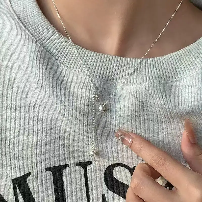 New 925 Sterling Silver Water Drop Necklace Charm Geometric Shape Pendant Choker Birthday Party Gift for Women Fine Jewelry