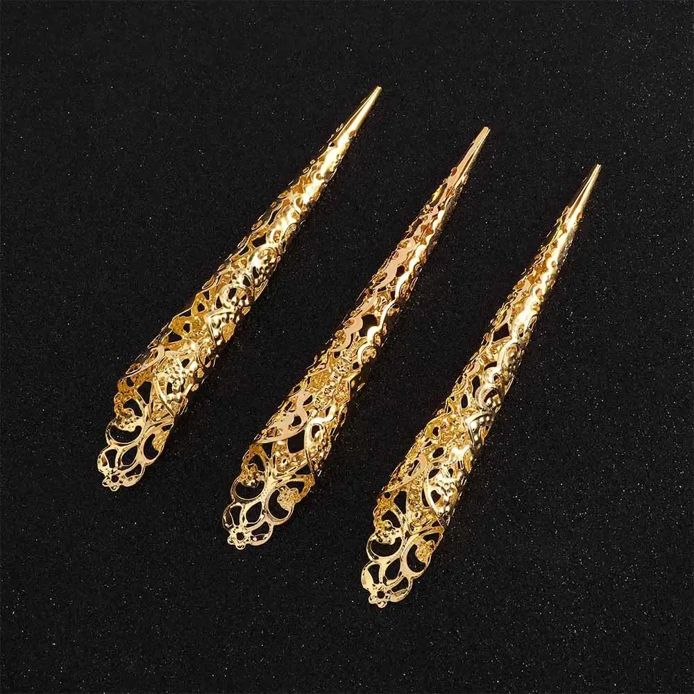 Floral Ancient Queen Antique Style Nail Rings Set Finger Tip Protection Knuckle Rings Belly Dance Accessories