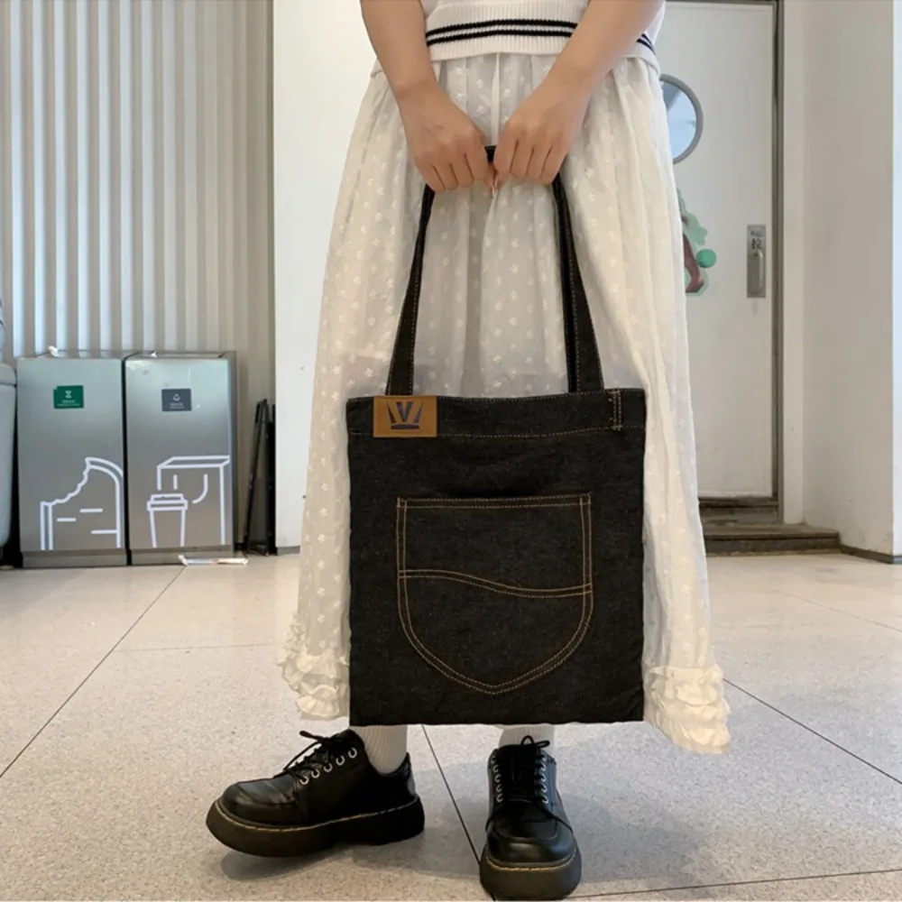 Retro Jeans Shape Canvas Shoulder Bag Handbag Large Capacity Commuting Bag Shopping Totes Bag Summer Beach Bag Underarm Bag