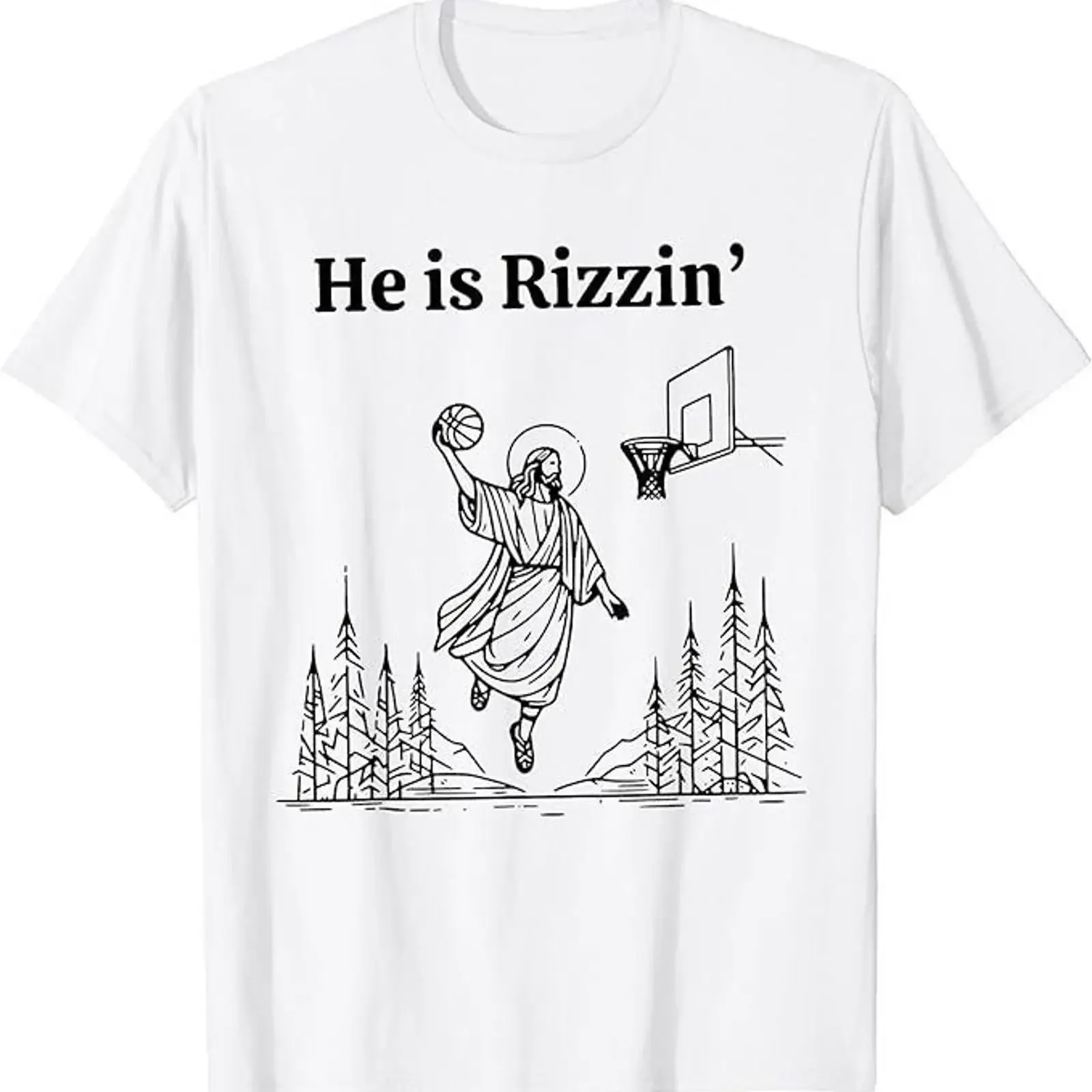 He Is Rizzin Funny Basketball Retro Christian shirt vintage Washed Stretched streetwear fashion Casual graphic Stylish homme