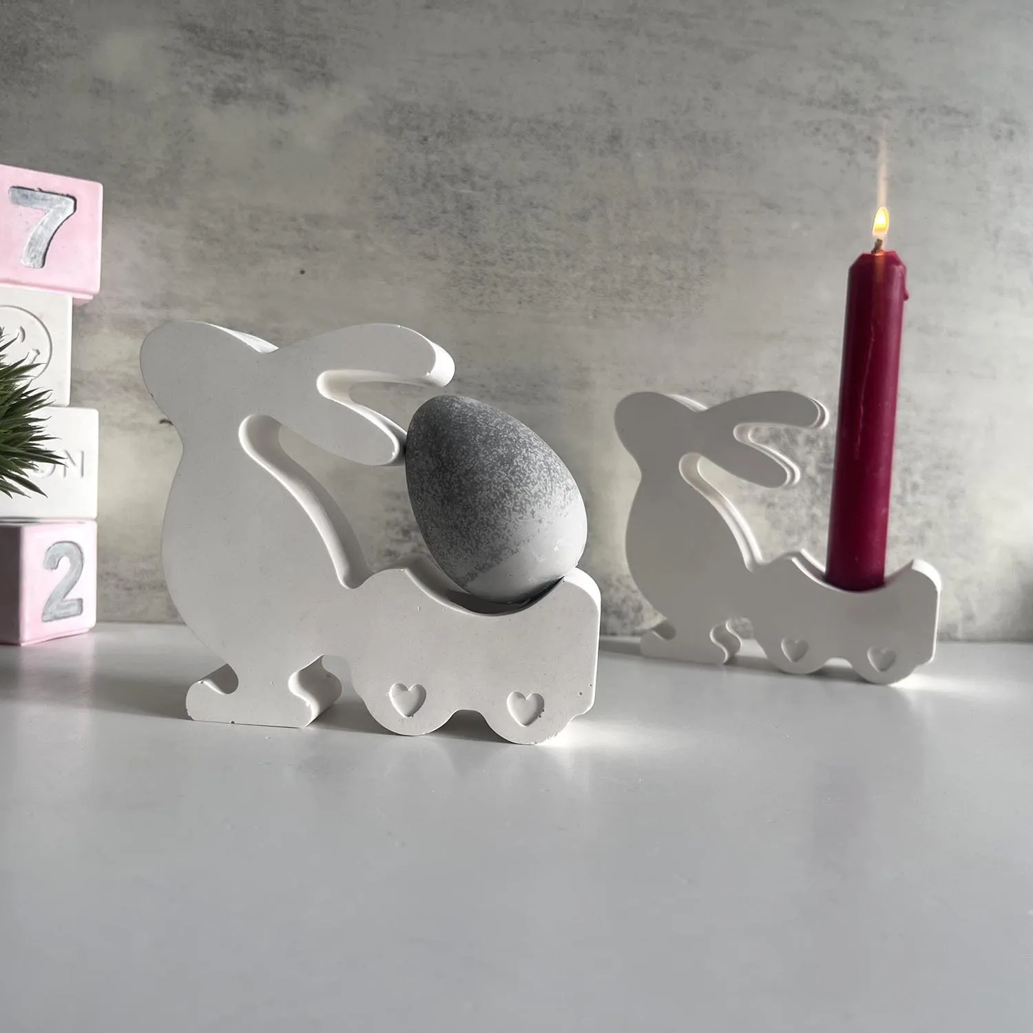 Trailer Rabbit Candlestick Mold Easter Egg Bracket Stand Rabbit Decoration Silicone Mold Gypsum Ornament Casting Mold