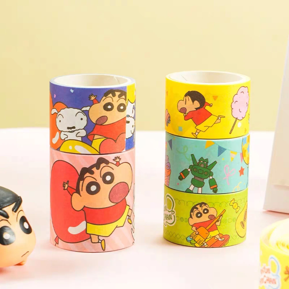 5 rolo anime crayon shin-chan fita adesivo kawaii estudante dos desenhos animados notebooks garrafas de água papelaria adesivos decorativos presentes