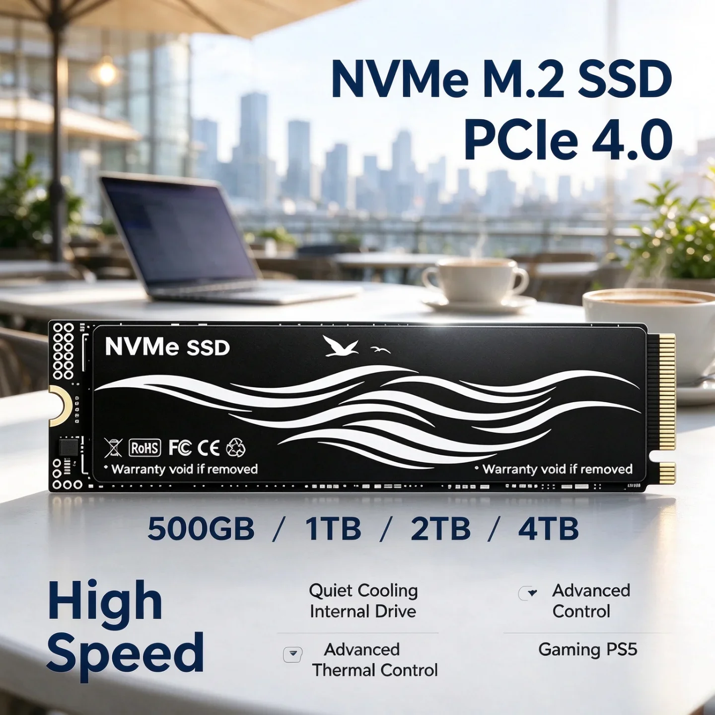 Internal Drive NVMe M.2 SSD PCIe 4.0 Quiet Cooling with Advanced Thermal Control for Gaming PS5 Desktop Laptop 500GB 1TB 2TB 4TB