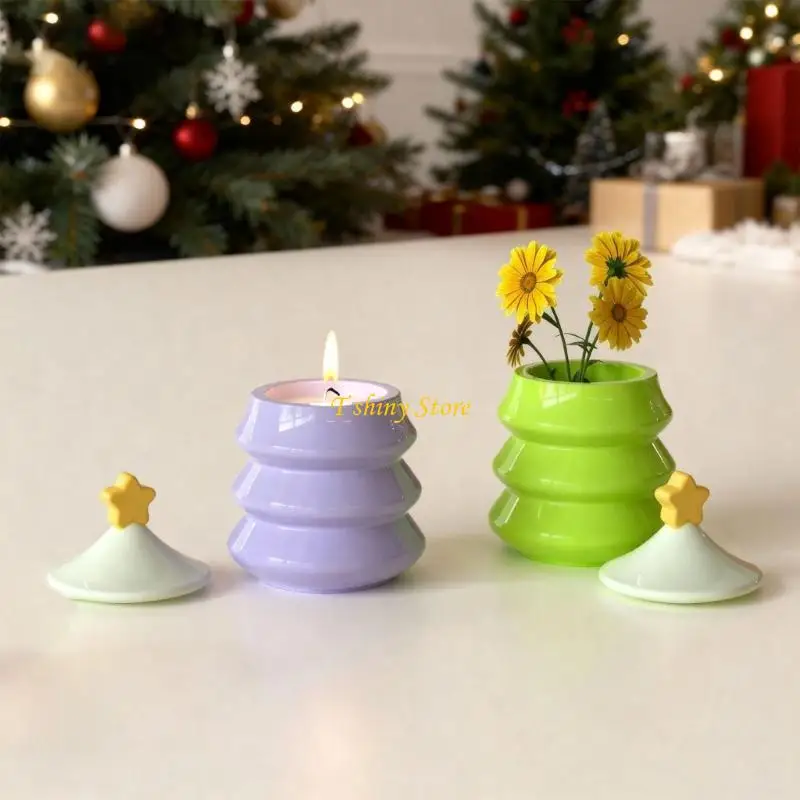 N58F Flexible Star Shaped Christmas Tree Silicone Mold Suitable for Resin Storage Jars Craft Projects with Detachable Lid
