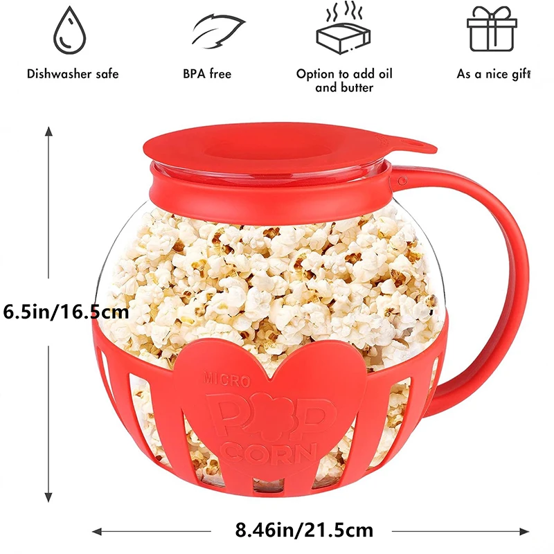 LMETJMA 2.25QT Glass Microwave Popcorn Popper Temperature Safe Microwave Popcorn Maker with Silicone Lid Dishwasher Safe