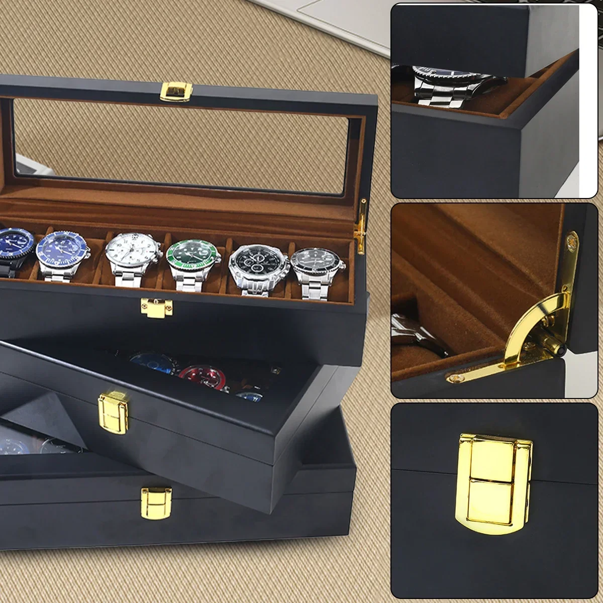 Handmade Wood Watch Box 6/10/12 Grids Watches Display Case Jewelry Holder Storage Organizer for Watch Holding