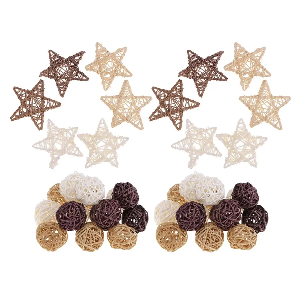 42x Star Rattan Wicker Balls Wedding Table Florist DIY Garden,Party Decorative