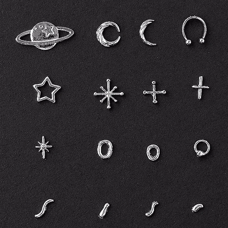 

40PCS Antique Silver Moon Stars Nail Art Charms Starlight Accessories Parts For Retro Nail Decoration Manicure Supplies Material