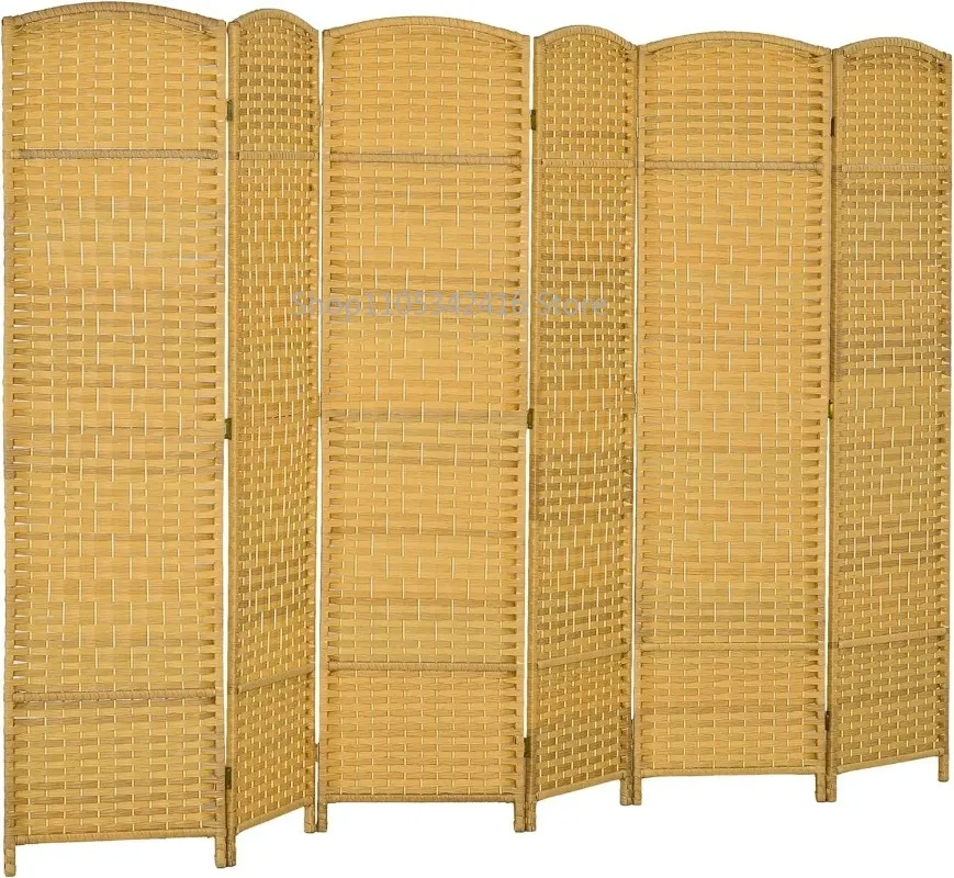 6-Panel Folding Privacy Screen 6ft Tall, Hand Woven Freestanding Wall Partition for Home Office Bedroom Interior Decoration Use
