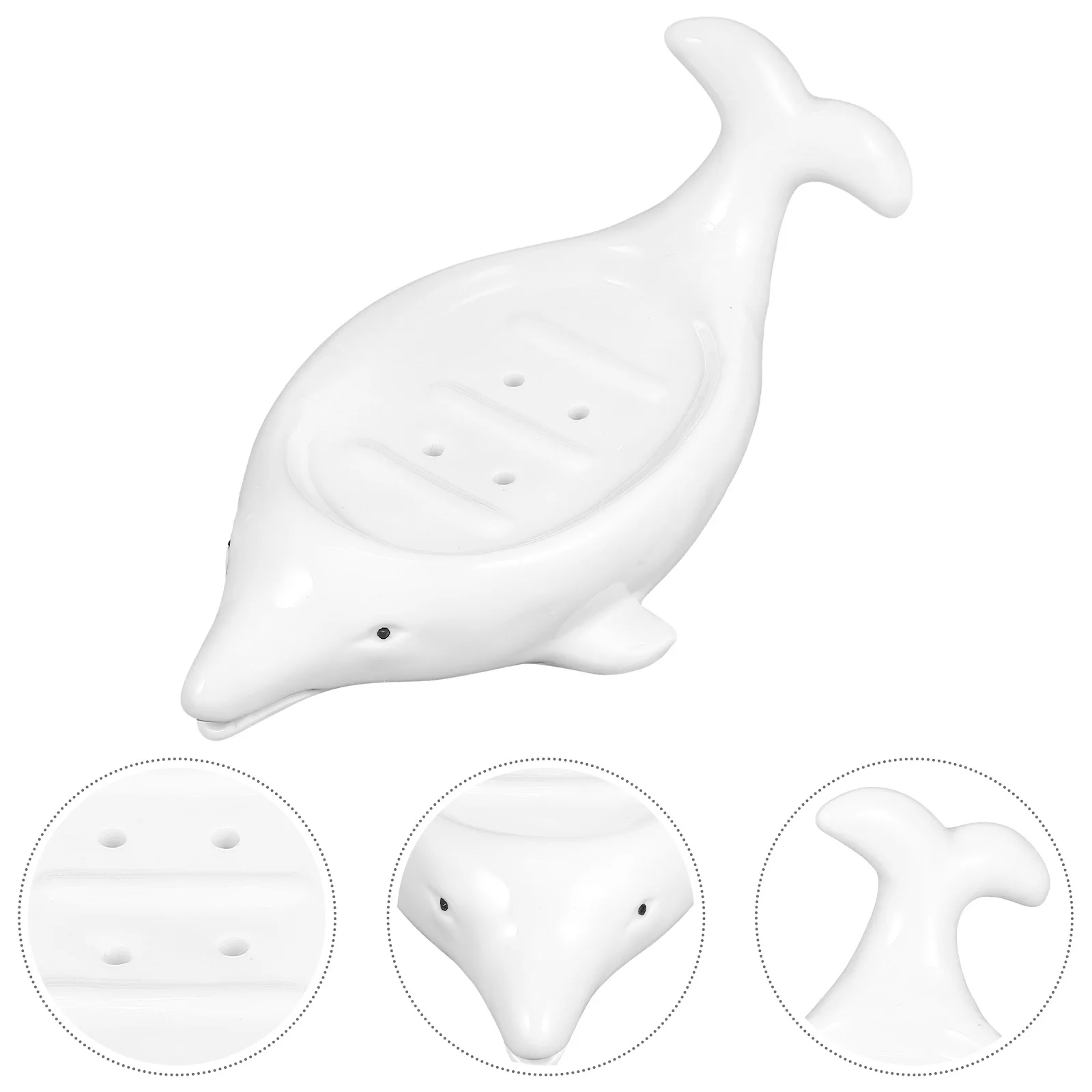 

Adorable Dolphin Ceramic Soap Dish Functional Drainage Design Lovely Decorative Soap Holder for Bathroom Kitchen Vanity Use