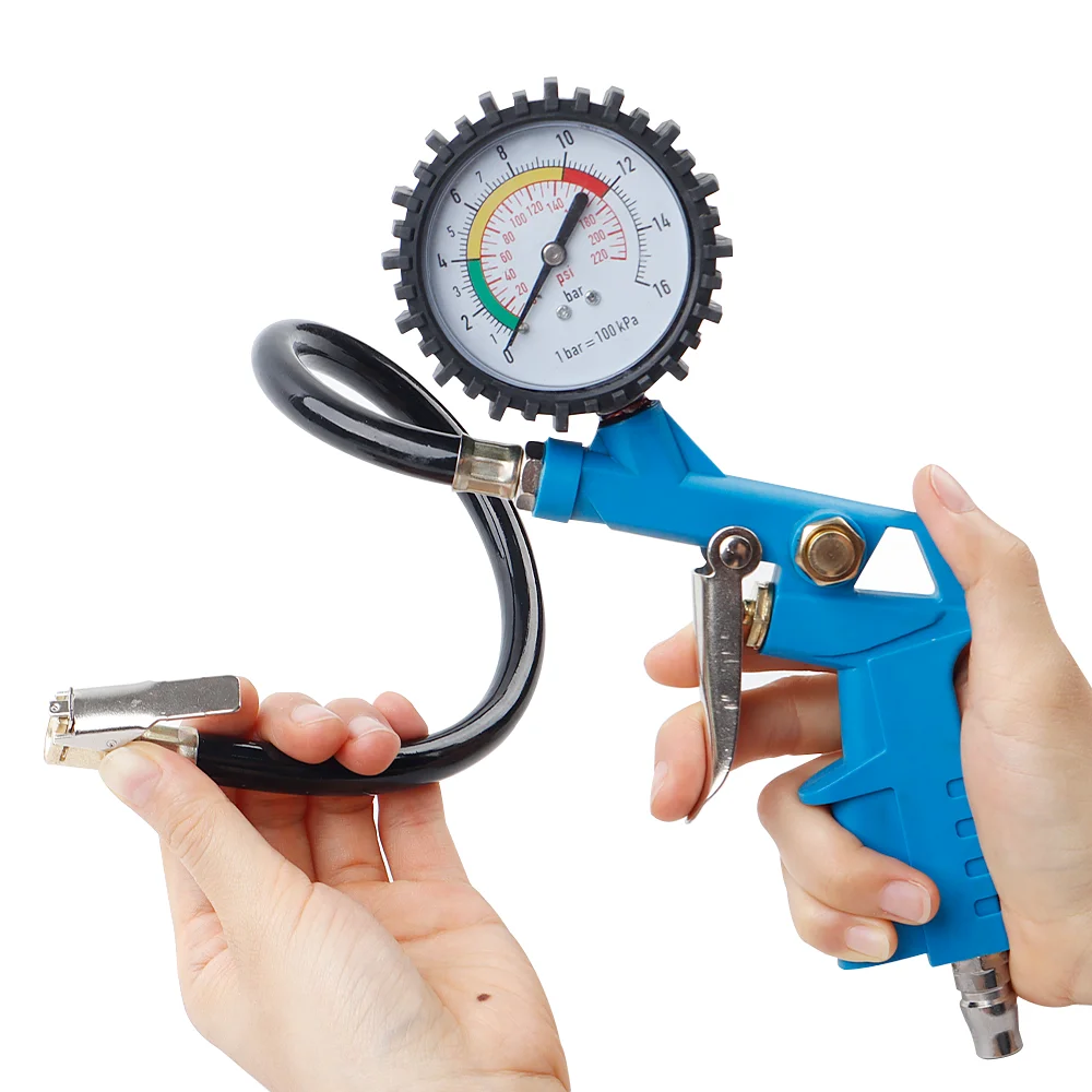 Pistolet de pression de pneu bleu, pistolet de pression de pneu de voiture professionnel 3 en 1,pistolet de pression de pneu 0-16 Bar/0-220 Psi,outil pneumatique domestique, interface EU/JP en option, adapté aux pneus