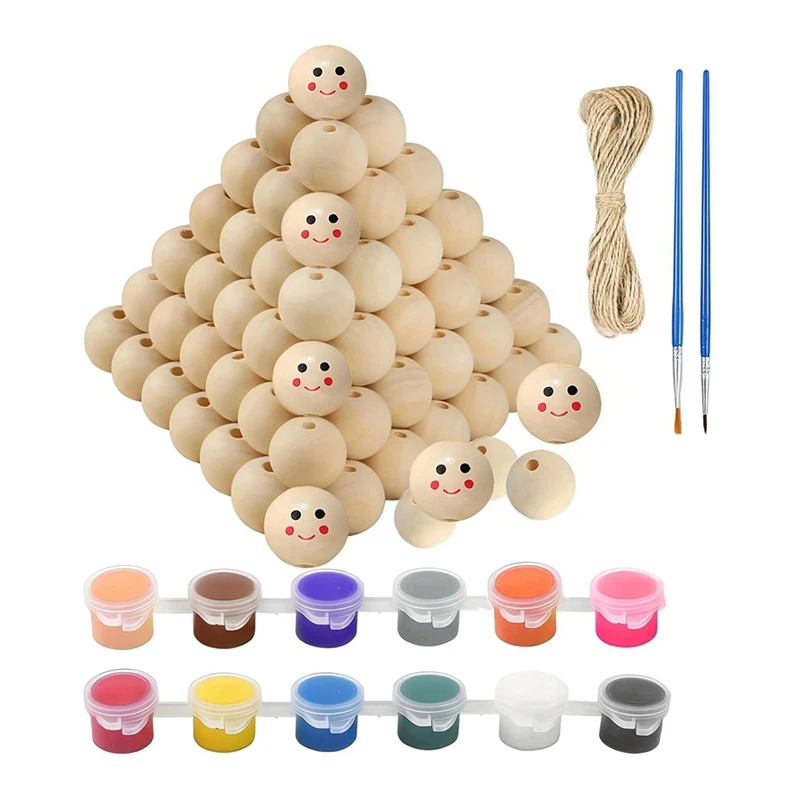 Graffiti Wood Beads Kit For DIY Craft Art Jewelry Making Wood Round Ball Beads Spacer