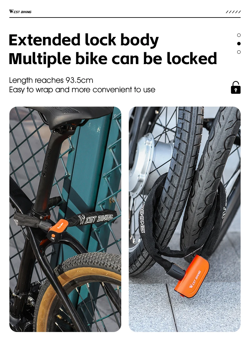 WEST BIKING Fahrradkettenschloss, Zinklegierungskern, One-Touch, schlüssellos, leicht, staubdicht, Abdeckung für MTB, Rennrad, E-Bike, Sicherheitszubehör – Detail 4