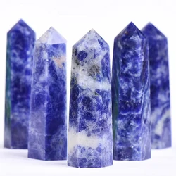 Blue Sodalite Stone Single Pointed Hexagonal Prism Blue Stone Point Wand Tower Home Decoration Gifts Crystal Crafts Ornament