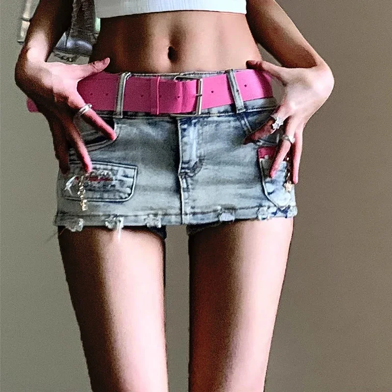 女性用ローウエストファッションコケットゴシックスカート、女の子セクシーY2K服、Aラインミニドレス、女性ストリートウェア、ブルーショートスカート