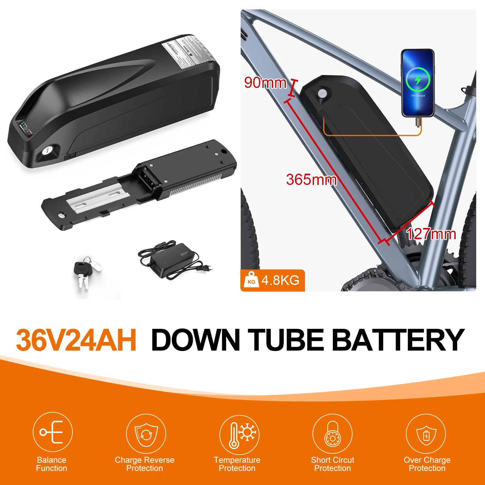 Varstrom Lithium E-Bike Batterij 36V 48V 52V 13Ah 17.5Ah 19.2Ah 20Ah DownTube/bagagerek Batterij voor BAFANG Motor 250W-1500W