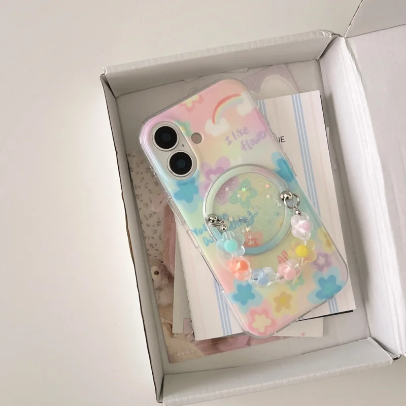 

Niche Colorful Flower Magnetic Phone Case for Apple16/15PROBracket BraceletiPhone14/13PRO