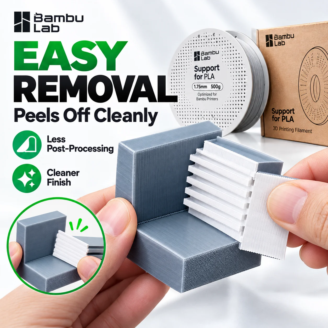 Bambu Lab Support for PLA Filament 1.75mm 500g Easy Removal Smooth Interface Material for 3D Printing