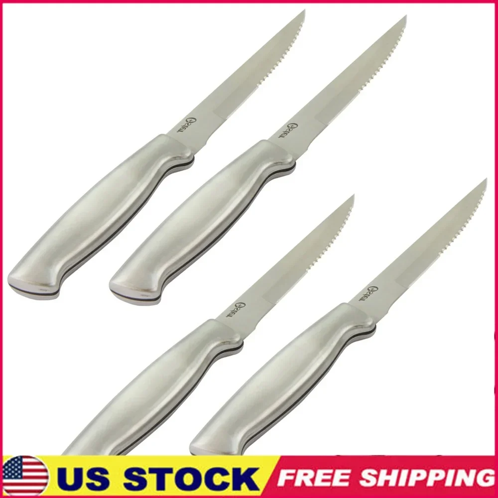 

Durable 4PCS Steak Knife Set Stainless Steel 4.5 Inch Serrated Blades Kitchen Cutlery