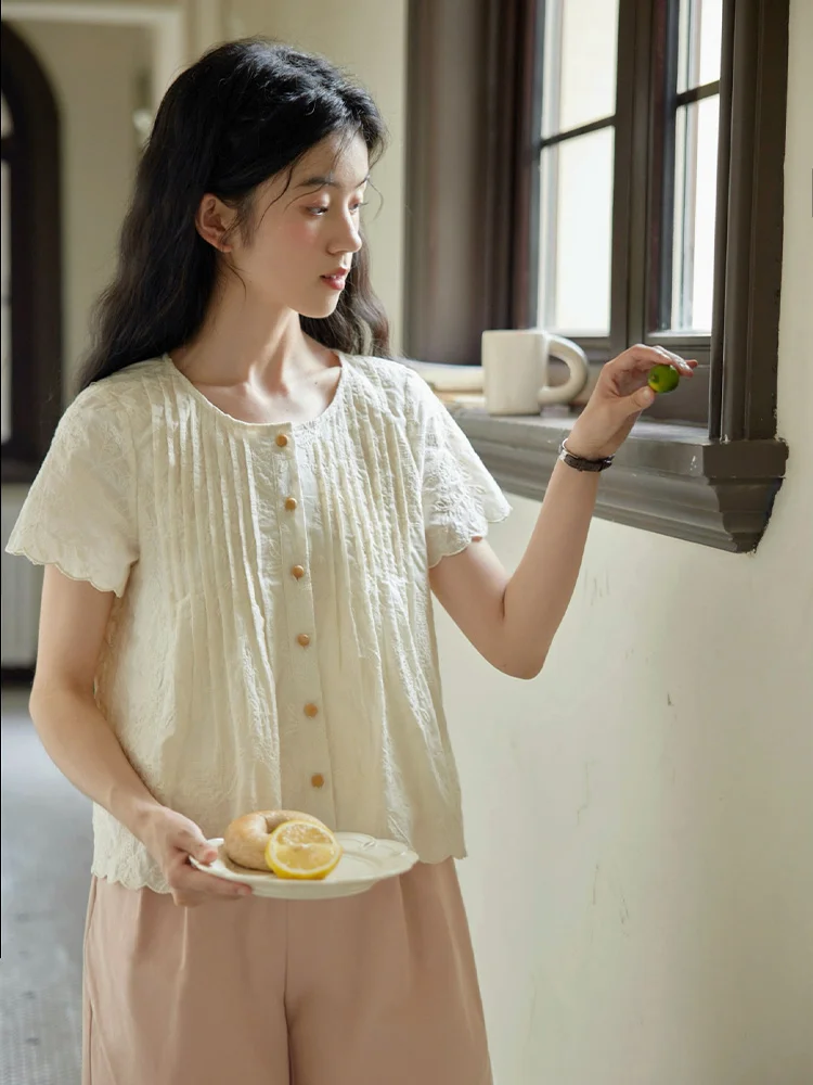 

Женская блузка Nesoulum с цветочной вышивкой, свободного кроя, с коротким рукавом, из хлопка, в винтажном стиле, летняя модная женская блузка