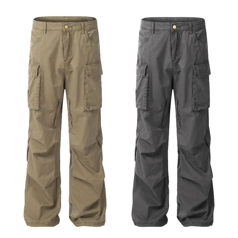 OR FL Retro Maillard 100 Cotton Women Cargo Trousers Trendy brand American Style Wide Leg Women's Baggy Slacks Solid Color Pants
