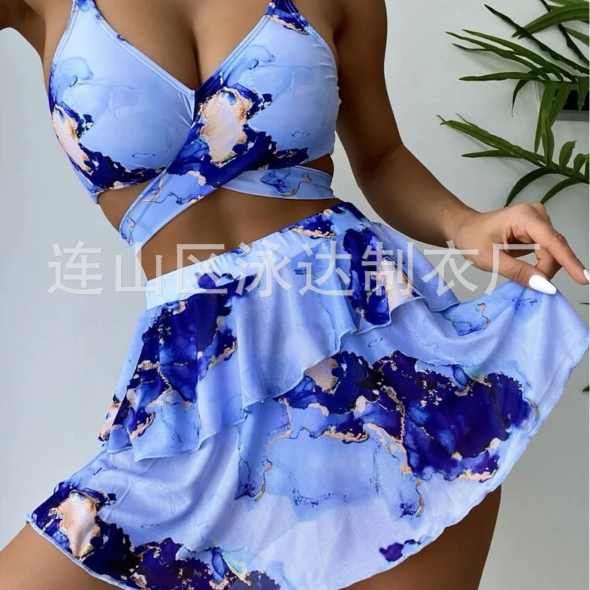 Marble print three-piece sexy bikini swimsuit beach dress  Tankini Swimsuits Women Bathing Suit biquini trikini