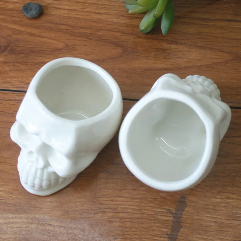4Pcs Skull Ceramic Flower Planter Succulent Cactus Pots for Home Office Decoration Candy Bowl Ashtray Small Plant Pots