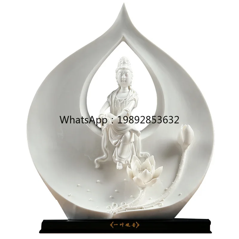 LYY One Leaf Bodhi Guanyin Buddha Statue Ornament Lotus Guanyin Bodhisattva Statue Home Master Craft