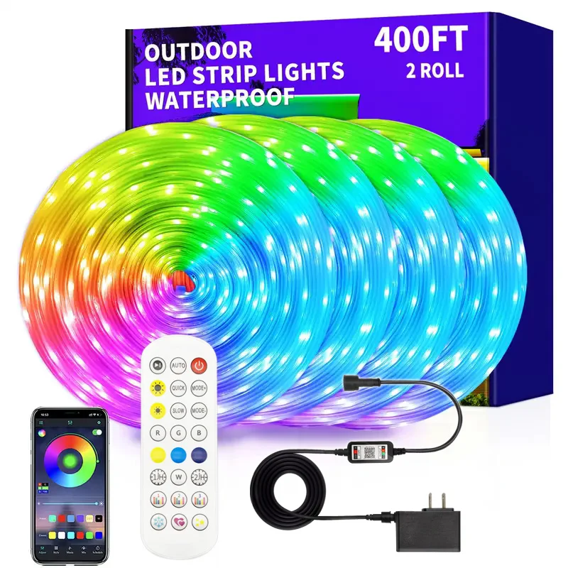 

Уличные светодиодные ленты RGB, синхронизация музыки с приложением/дистанционным управлением, водонепроницаемые гибкие светодиодные фонари для патио, Eave, декор на Хэллоуин