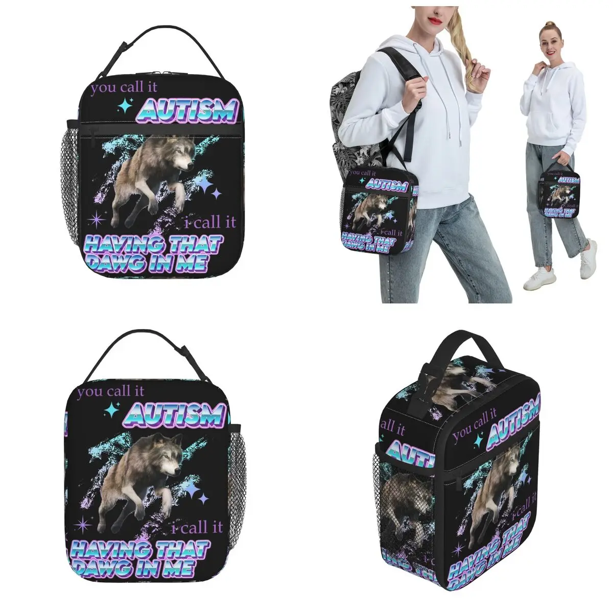 Lunch Box You Call It Autism I Have That DAWG In Me Funny Wolf Meme Food Box Unique Design Cooler Thermal Lunch Box For Work