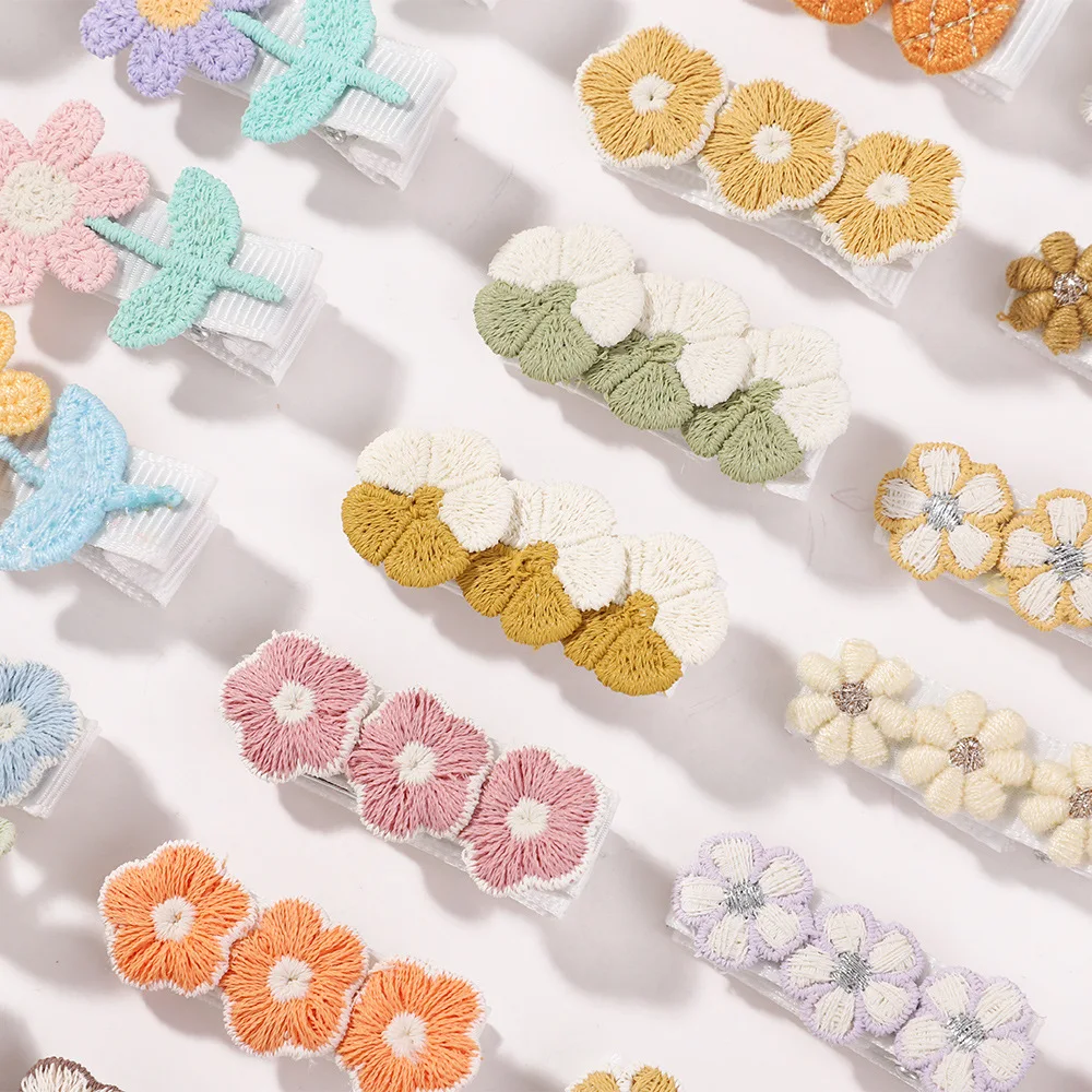 60pc/lot Baby Floral Hair Clips Daisy Flower Hairpins Embroidered Barrette Girls Pineapple Hairpin Kid Mushroom Hair Clips Bulk