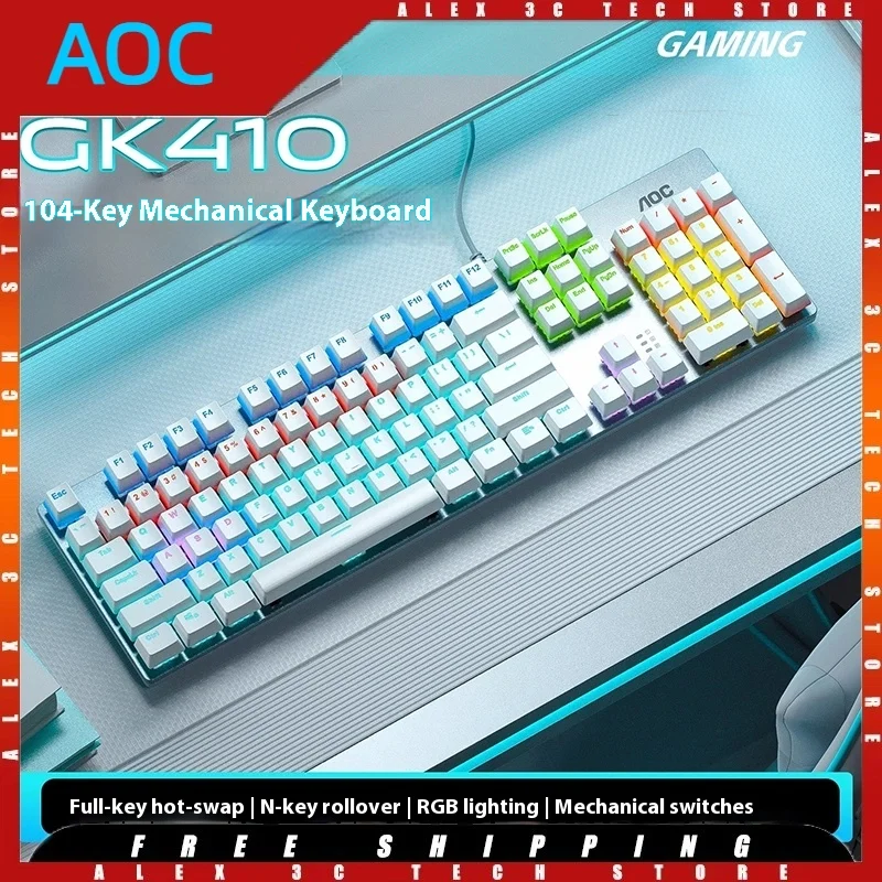 

Механическая клавиатура AOC GK410, колпачки для клавиш из АБС-пластика, полная клавиша, RGB с возможностью горячей замены, эргономичная игровая клавиатура с низкой задержкой для Windows FPS E-Sports