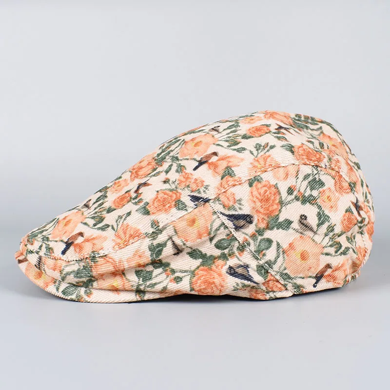 Retro Beret Women Autumn Vintage Floral Print Korea Cap Peaky Blinders Hats Peaked Cap Women American Flat Hats Newsboy Cap - view 3