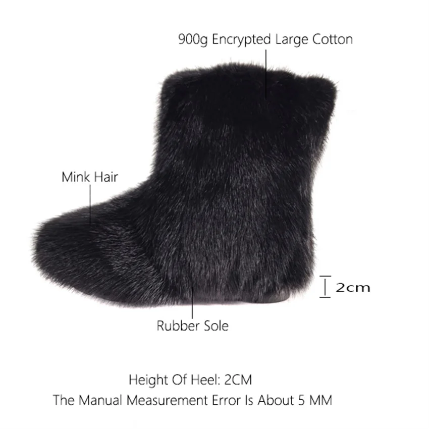 New Women\'s Boots For 2022. Real Luxury Mink Fur Winter Shoes. Rubber Flat Outdoor Warm Cotton Boots. Color Can Be Customized