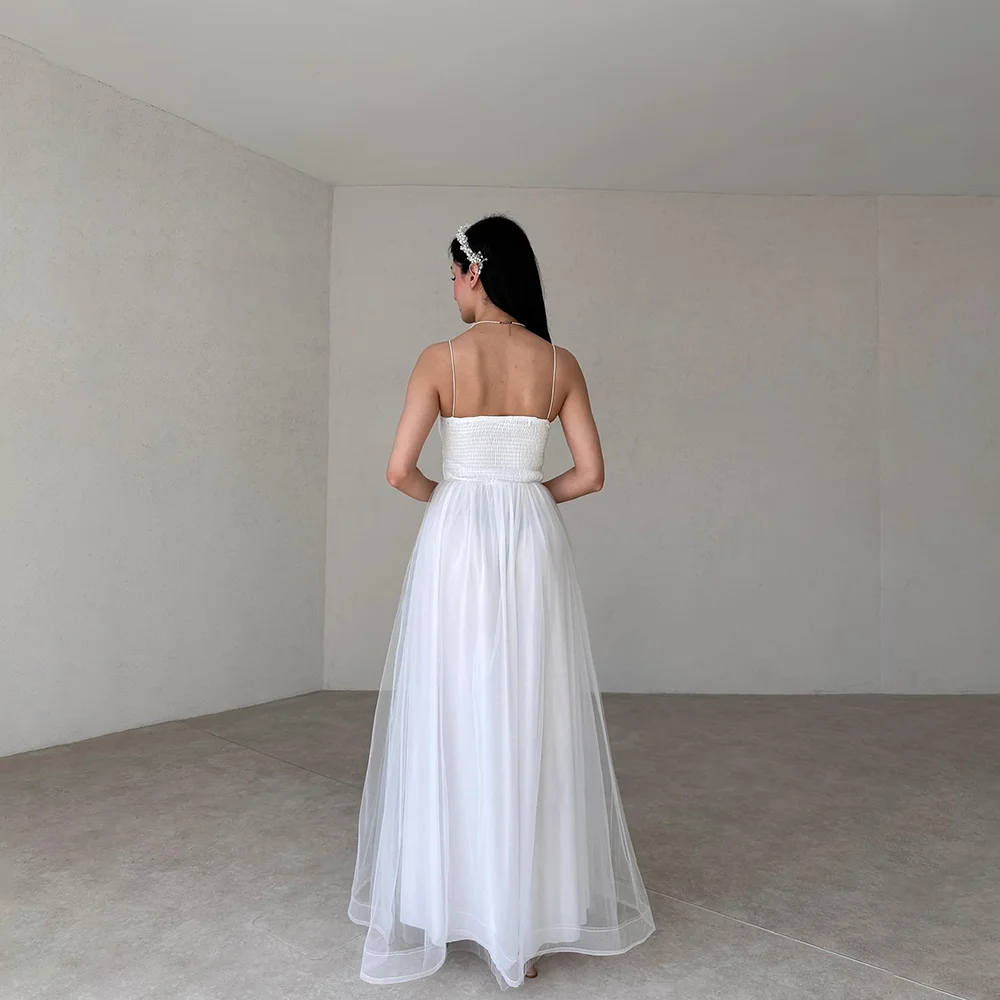 Sweetheart Spaghetti Straps Tulle Wedding Dress Backless Split A-line Bridal Gown Vestido De Novia Evening Party Prom Gowns 2026