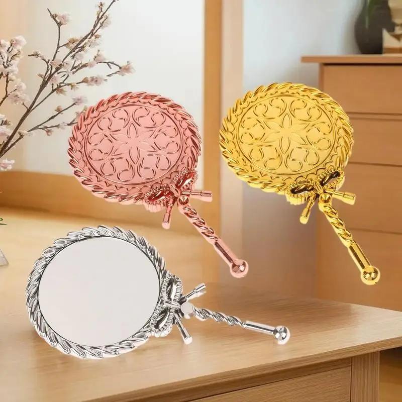 Specchio per trucco portatile vintage portatile Specchi cosmetici rotondi con presa a mano Strumento di bellezza per specchio antico nobile in stile europeo