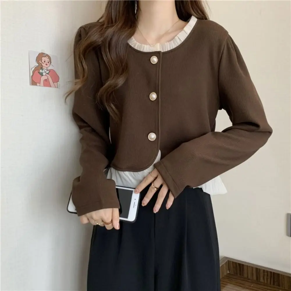 Cardigans à manches longues pour femmes, pull en dentelle unie, Style Preppy Y2K, hauts pour dames, tricot doux, printemps automne