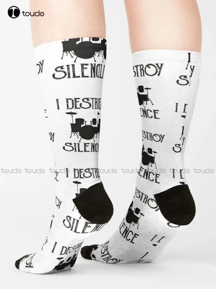 I Destroy Silence Drums Awesome Gift Idea For Drums Musical Instrument Socks Halloween Socks Men Street Skateboard Socks Funny