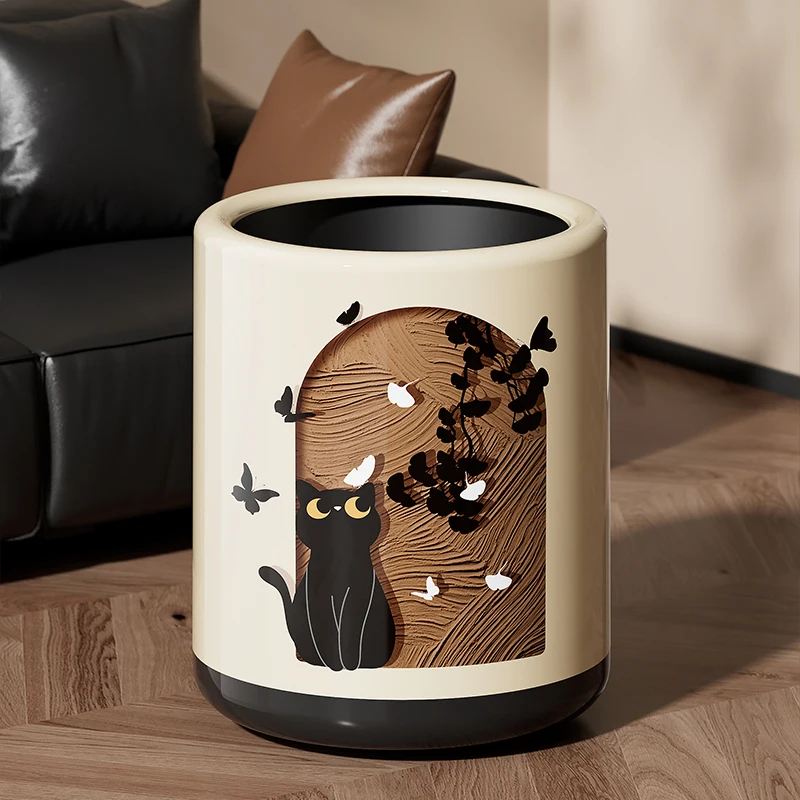 

Large Capaci Retro Sle Tra Can for Living Room Indoor Kitchen Batoom Home Use round Body Pr Open Plastic Garbage Can