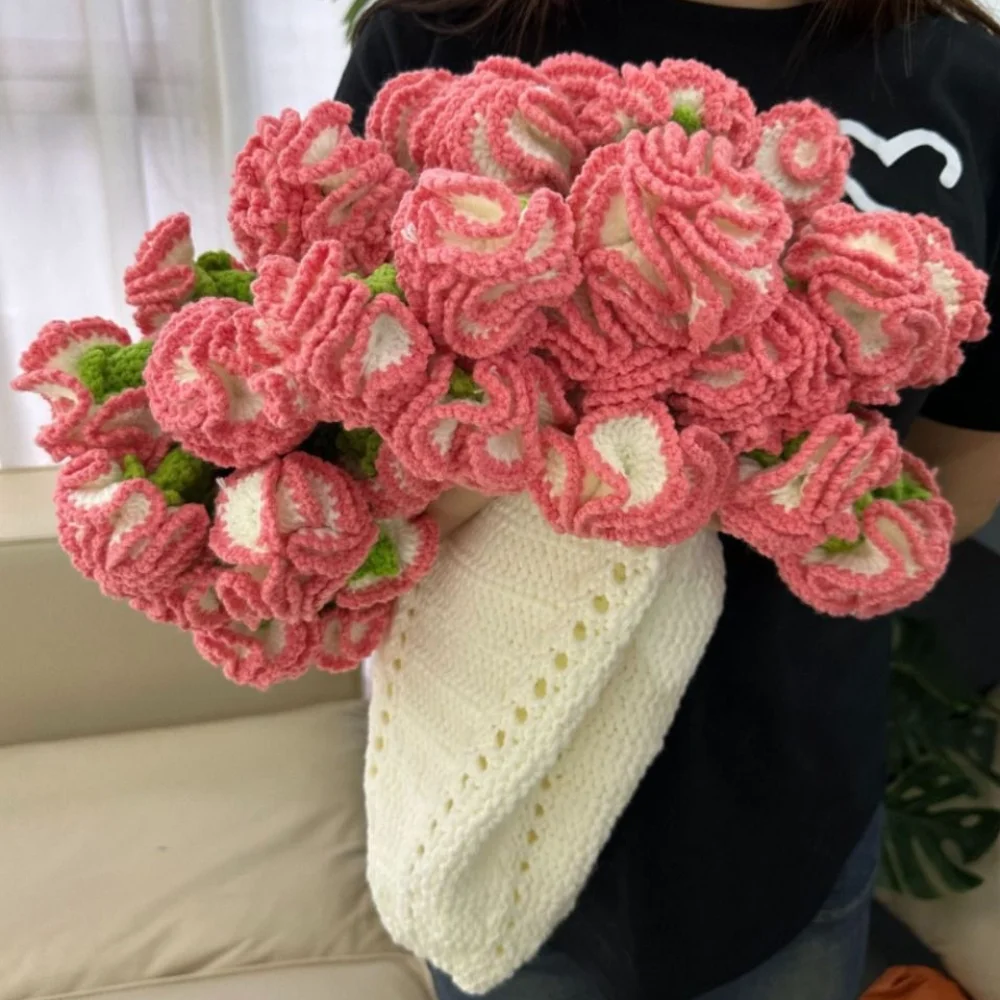 

Crochet Carnation Bouquet Blanket Fashion Finished Knitted Flower Blanket DIY Craft Carnation Nap Blanket Birthday Gift