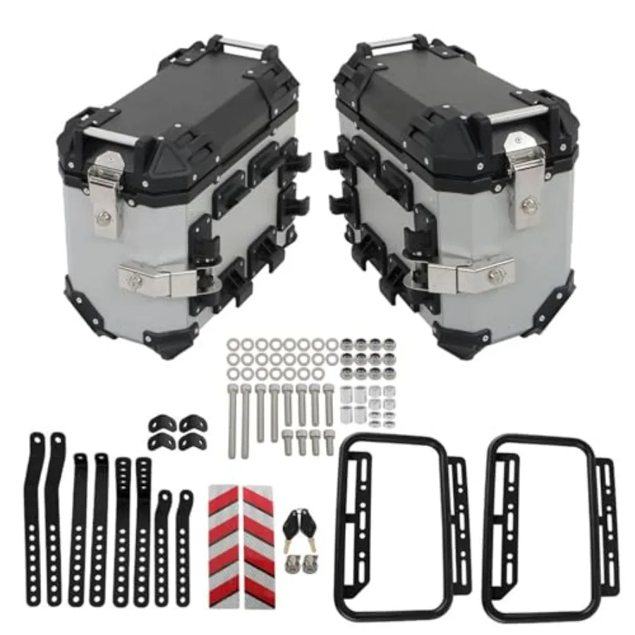 

Универсальные боковые чехлы для мотоцикла, 36 л, серебристый алюминиевый мотоцикл, жесткая боковая седельная сумка, багажник с опорными стойками для улучшенного Sto