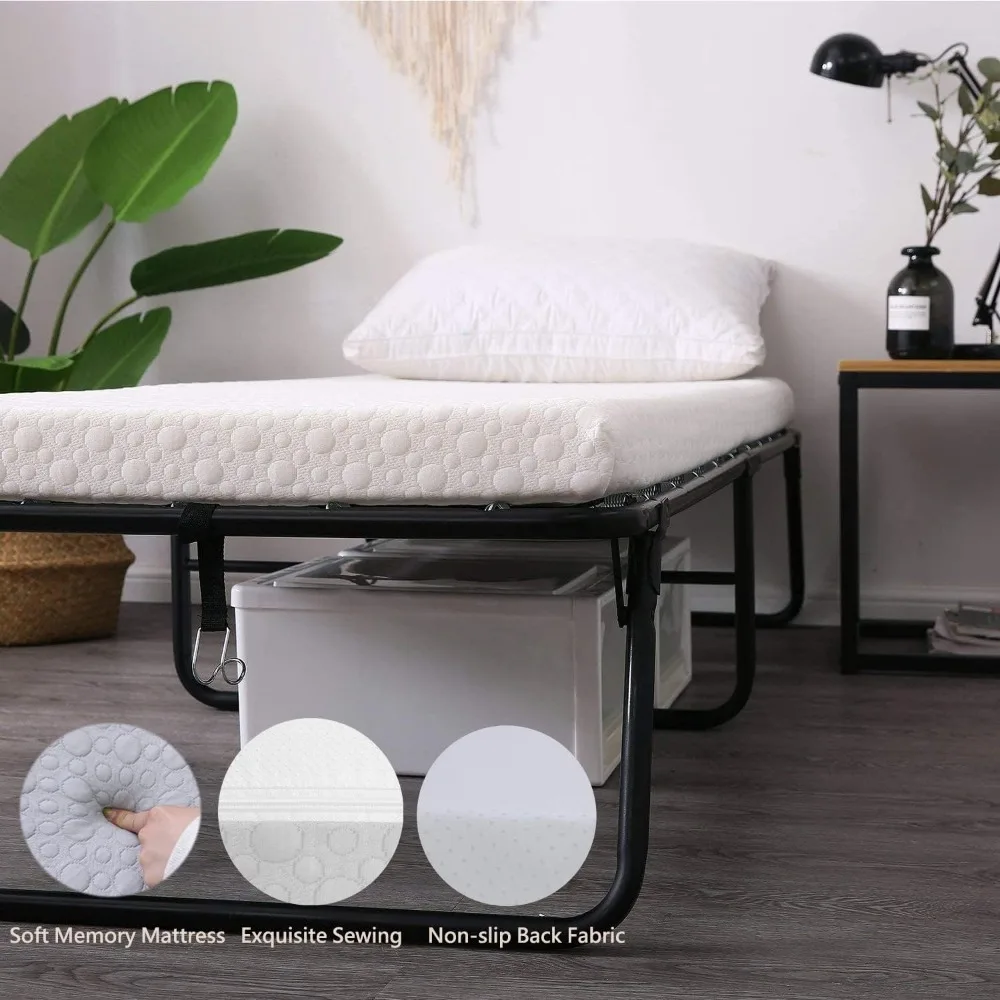 جودة عالية - سرير ضيوف قابل للطي، إطار سرير محمول قابل للطي مع مرتبة سميكة من إسفنج الذاكرة لغرفة النوم الاحتياطية والمكتب - جديد #5