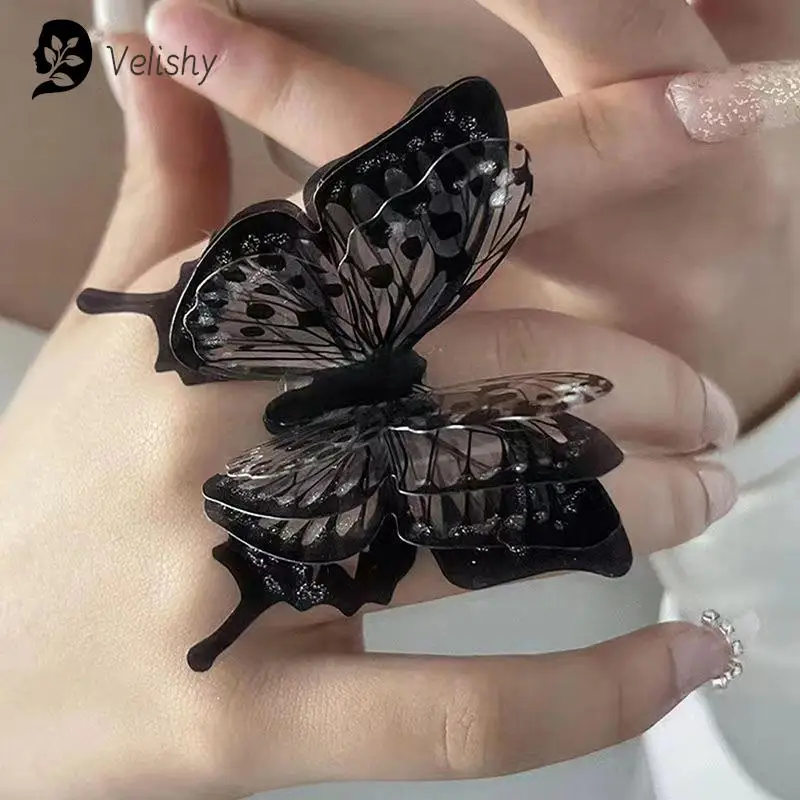 Punk Butterfly Ring Black Exaggerate Gothic Three-Dimensional Vintage Ring Gift vintage accessories