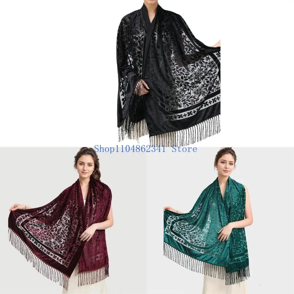 5ASD Long Long Tassels Women's Shawr Neck Wrap Wrap Engant Teric Chinese Dress Shawl وشاح لشال لمناسبة خاصة